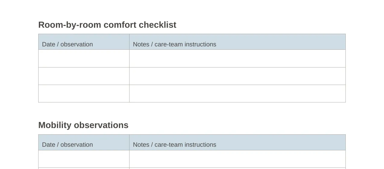 Blurred preview of the Room-by-room comfort checklist page