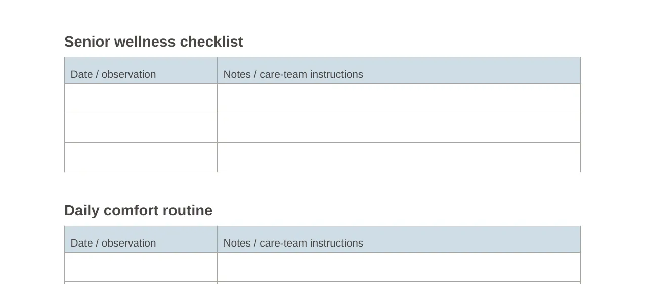 Blurred preview of the Senior wellness checklist page